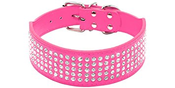 Beirui Christmas Rhinestones Dog Collars - 2" width with 5 Rows Full Sparkly Crystal Diamonds Studded PU Leather - Beautiful Bling Pet Appearance for Medium & Large Dogs