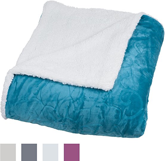 Lavish Home Floral Etched Fleece Blanket with Sherpa, Full/Queen, Teal