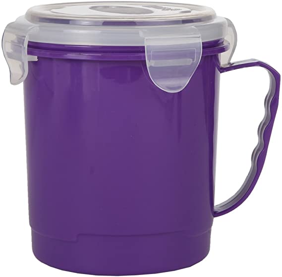 Home-X - Microwave Soup Mug with Secure Snap Close Vented Lid, 22 Ounce Mug Allows You to Heat and Eat Soups, Noodles, Hot Cereal and More in a Single Container, Purple