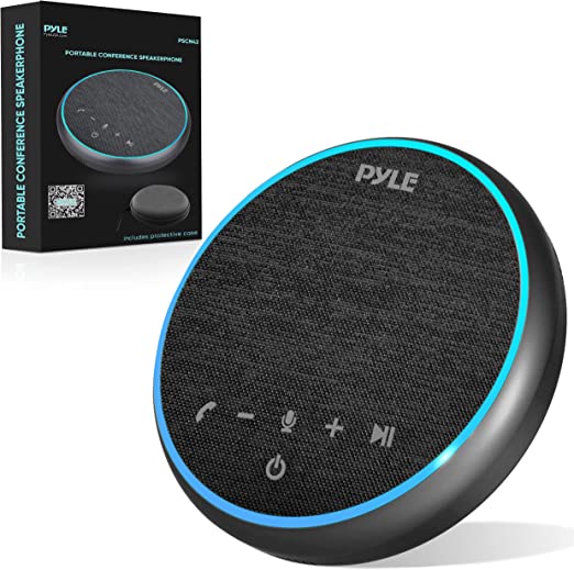 Pyle Conference Speaker Bluetooth Speakerphone - Multipurpose Conference & Streaming Speaker, Noise Canceling Swiss Immersive Crisp Voice Pickup for Office, Travel, Home, w/USB-C, Aux Cables - PSCN42