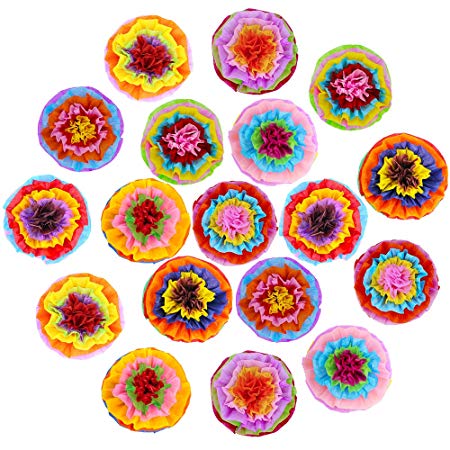 Supla 18 Pcs Fiesta Paper Flowers Pom Poms Flowers Tissue Pom Poms Fiesta Flower Tissue Centerpiece 15.4" Wide for Mexican Rainbow Theme Party Fiesta Cinco De Mayo Party Frida Kahlo Party Decoration