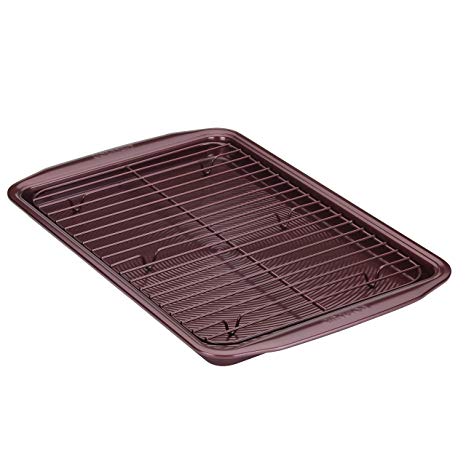 Circulon 47887 Nonstick Bakeware Set, Nonstick Cookie Sheet / Baking Sheet with Cooling Rack - 2 Piece, Merlot Red