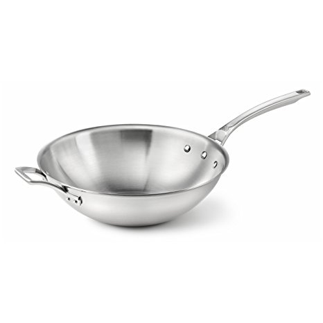 Calphalon AccuCore Flat Bottom Stainless Steel Wok, 12-Inch