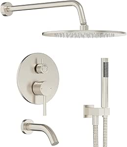 Gabrylly Bathtub Shower Faucet Set, Tub Shower System with 3-Way Shower Valve, High Pressure 10" Rain Shower head with Handheld Spray Combo, Wall Mounted Rainfall Shower Head Set, Brushed Nickel