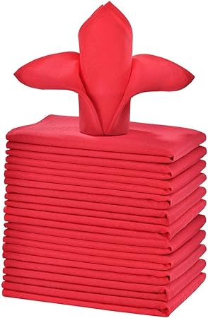 Cieltown Polyester Cloth Napkins 1-Dozen, Solid Washable Fabric Napkins Set of 12, Perfect for Weddings, Parties, Holiday Dinner (17 x 17-Inch, red)