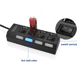 Tiwkich High speed 4 Ports USB 20 Hub with Individual Power onoff Switches and LEDs for iMac MacBook MacBook Pro MacBook Air Mac Mini or any PClaptopNotebookTabletComputer etc-Black