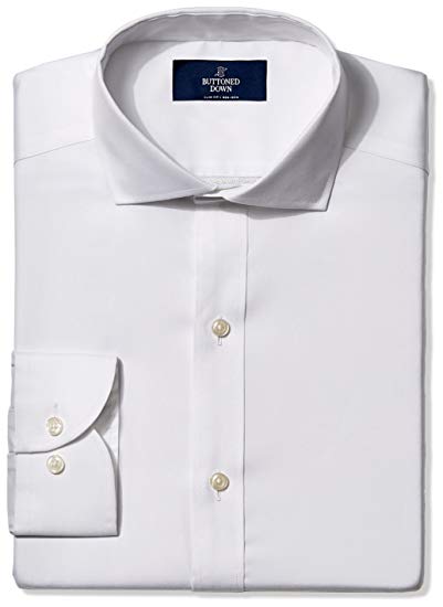 BUTTONED DOWN Men's Slim Fit Cutaway-Collar Solid Pinpoint Dress Shirt, Supima Cotton Non-Iron