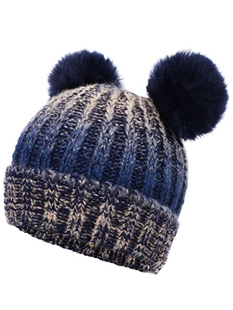 ARCTIC Paw Adults & Children's Cable Knit Ombre Beanie with Faux Fur Pompom Ears