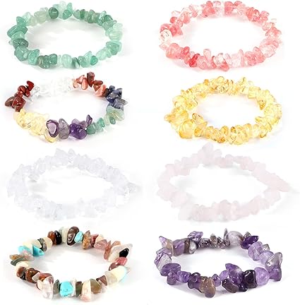 Yafe Chakra Bracelets for Women, 8pcs Natural Colorful Crystal Bracelets for 7 Chakra Lrregular Gemstone Bracelets Crystal Chip Bracelet for Women Men, 6.3-7.5 inches, 6.3-7.5 inches, Stone Gemstone