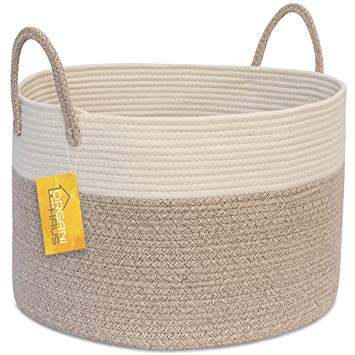 OrganiHaus XXL Extra Large Cotton Rope Basket | 20"x13.5" Blanket Storage Basket with Long Handles | Decorative Clothes Hamper Basket | Baby and Kids Room Toy Bin | Blanket Basket