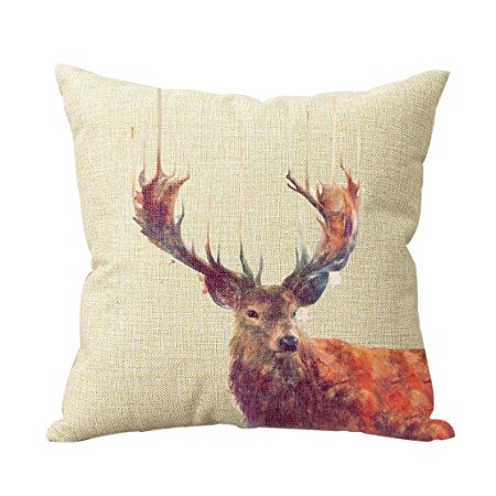 Decorative Cotton Linen Vintage Deer Throw Pillow Case Cover Animal Style Cushion Cover Case 18*18 New Design Custom Decor Square Cushion Covers by Pillowbox