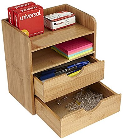 Mind Reader Desk Supplies Organizer with 2 Drawers, Bamboo Brown