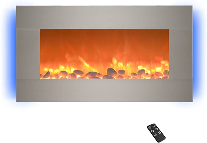 Northwest Electric Fireplace-Wall Mounted with 13 Backlight Colors Adjustable Heat and Remote Control-31 inch (Black), 31", Midnight