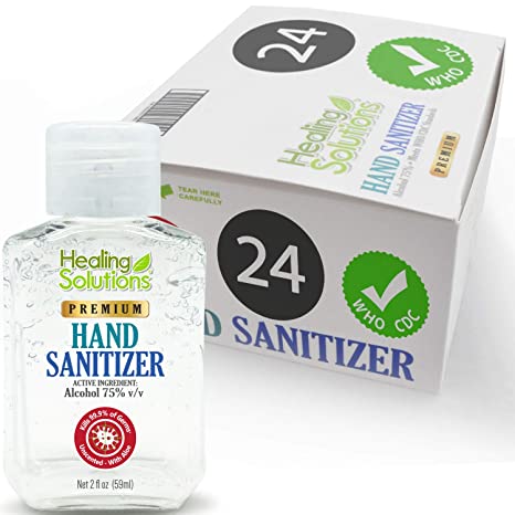 Hand Sanitizer Gel (24 Pack - 2oz Bottle) - 75% Alcohol - Kills 99.99% of Germs - Scent Free Antibacterial Gel with Vitamin E & Aloe for Moisturizing in Mini 2 Ounce Bottles