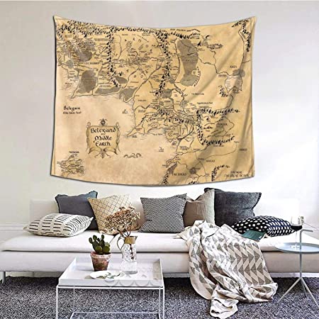 Carwayii Middle Earth Map Tapestry Decorative Wall Hanging Vintage Home Decor King Art Print Non-Fading Artwork Durable Tapestries for Living Room Bedroom Apartment -L 60x80