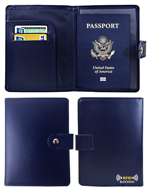 RFID Blocking Leather Passport Holder Wallet Cover Case Wing Pocket