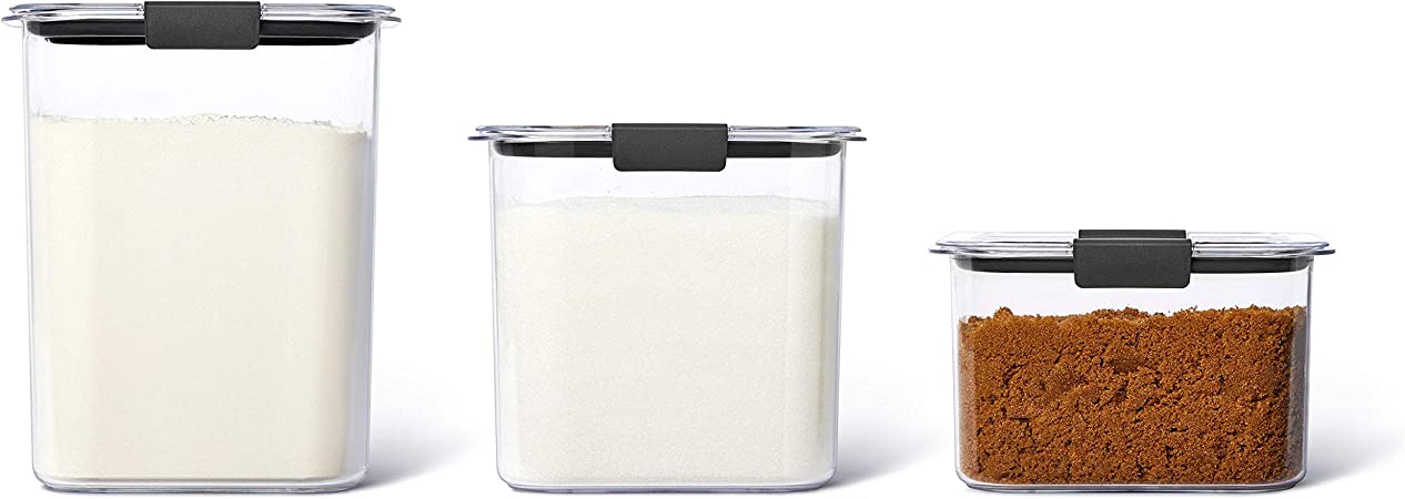 Rubbermaid 6-Piece Brilliance Food Storage Containers for Pantry with Lids for Flour, Sugar, and Pasta, Dishwasher Safe, Clear/Grey