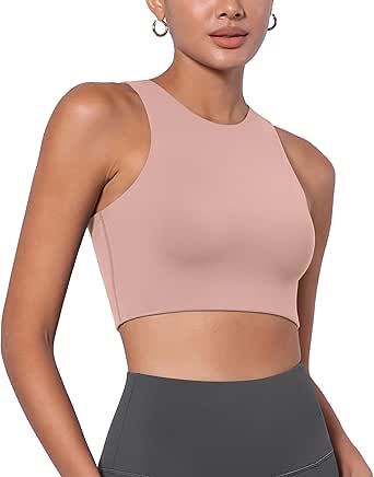 ODODOS Racerback Tank Bra for Women High Neck Non Padded Medium Support Sports Bra Workout Yoga Crop Tops