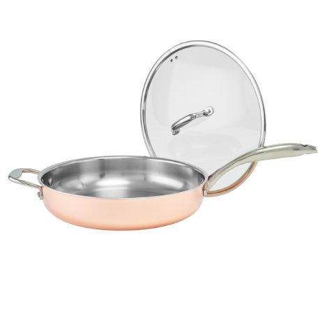 Old Dutch International Copper Tri-Ply Professional Covered Deep Skillet, 12-Inch, Copper