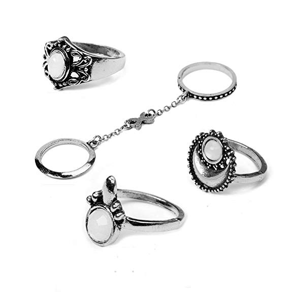 UHANGETH Retro Rings Fashion Rings Hollow Carved Flowers Joint Knuckle Rings Sets