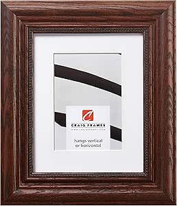 Craig Frames Colonial Ornate, 14 x 20 Inch Walnut Brown Picture Frame Matted to Display a 11 x 17 Inch Photo