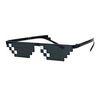 Flat Top Narrow Cat Eye Pixel Funky Party Shade Rimless Shield Sunglasses Black
