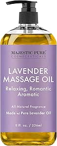 MAJESTIC PURE Lavender Massage Oil - Hydrating, Calming, Warming, Relaxing & Rejuvenating Body Oil - Premium Grade, Made with Natural Oils - Skin Care for Men and Women - Made in USA - 8 fl oz