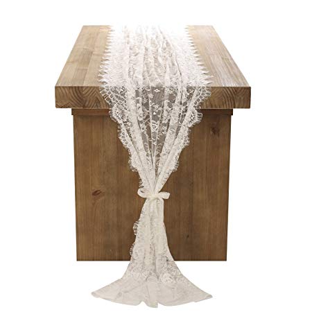Ling's moment White Lace Table Runner/Overlay 32x120 Inches Rustic Chic Wedding Reception Table Decor Boho Party Decoration Baby&Bridal Shower Decor