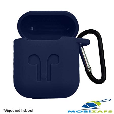 MOBiZAFS Silicone Shock Proof Protection Sleeve Carrying Bag Case Cover with Key Chain for Apple AirPods Wireless Headset (Navy Blue)