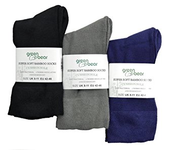 Men's Bamboo socks - Unique Double Sole (3 multi colour pack) - luxurious soft & antibacterial bamboo (8-11)