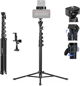 NEEWER Phone Tripod & Selfie Stick, 18"-61" Cellphone Stand Mount w/ 360° Dual Phone Holder for Video Recording & Teleprompter, Compatible with iPhone Samsung for Vlog Live Video Record, ST155 SP-08