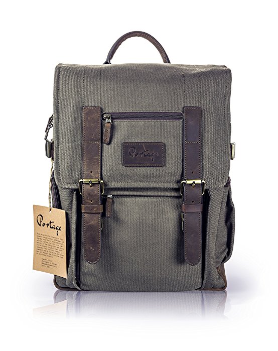The Kenora Backpack by Portage GEN3 W/ SIDE ACCESS! - Camera, Travel, Gear, Laptop Bag - Genuine Leather and Waxed Canvas