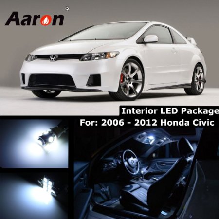 Aaron Cool White Interior Lighting LED Kit for 2006-2012 Honda Civic (Map x2/Dome x1/Trunk x1/license Plate x2)