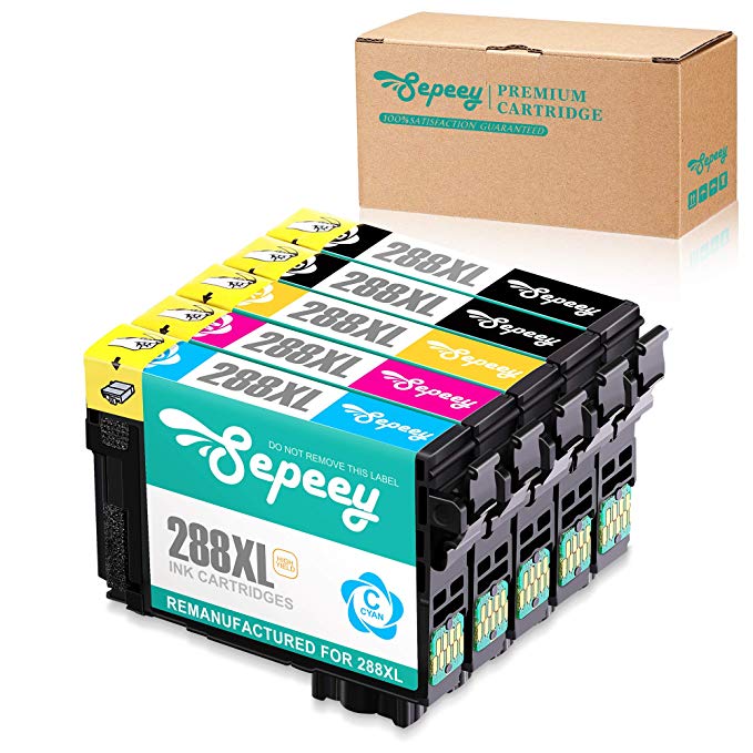 Sepeey Remanufactured Ink Cartridge Replacement for Epson 288 288XL 288 XL T288, High Yield, Use with Expression Home XP-440 XP-330 XP-340 XP-430 XP-446 XP-434 Printer(5-Pack)