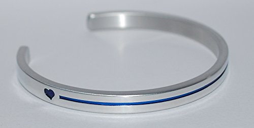 Show Support For Police With The ~ Thin Blue Line with Blue Hearts |:| Engraved Handmade Jewelry Bracelet Silver Color