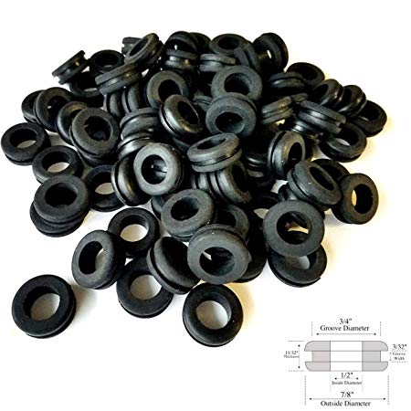 Lot of 50 Rubber Grommets 1/2" Inch Inside Diameter - Fits 3/4" Panel Holes. 11/32 in Thickness