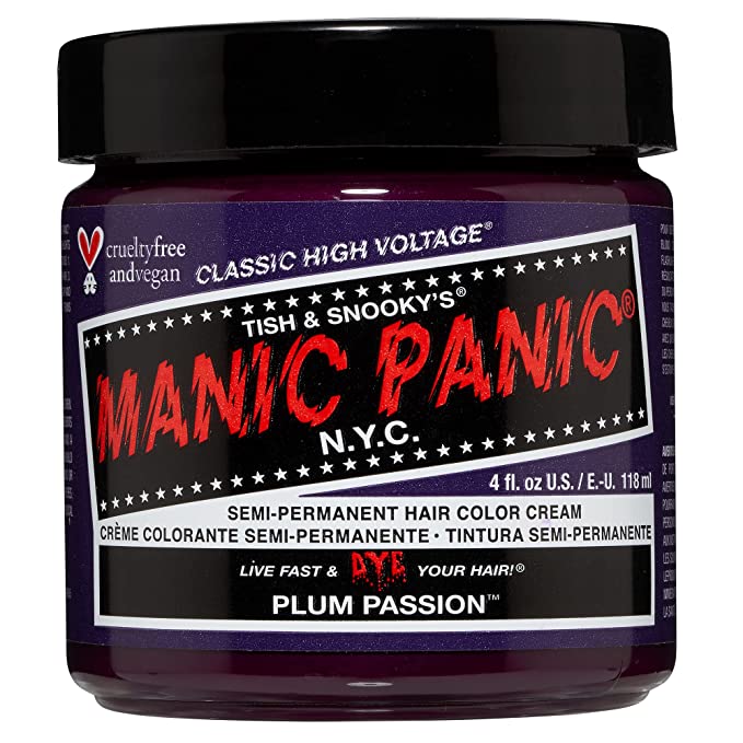 Manic Panic Plum Passion Cream Formula Semi-Permanent Hair Color, 4 Ounces, Plum Passion