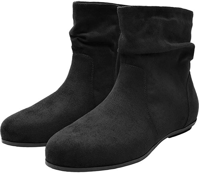 Aukusor Women's Wide Width Ankle Boots, Cozy Comfortable Flat Booties Slip On Side Zipper Casual Warm Shoes.