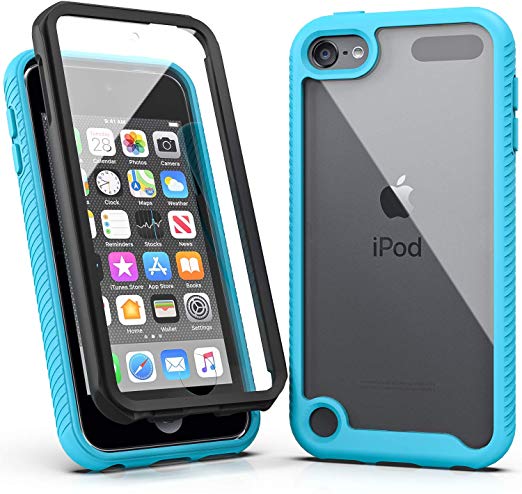 iPod Touch 7 Case,iPod Touch 6 Case,SLMY Armor Shockproof Case with Build in Screen Protector Heavy Duty Shock Resistant Hybrid Rugged Cover for Apple iPod Touch 5/6/7th Generation-Blue