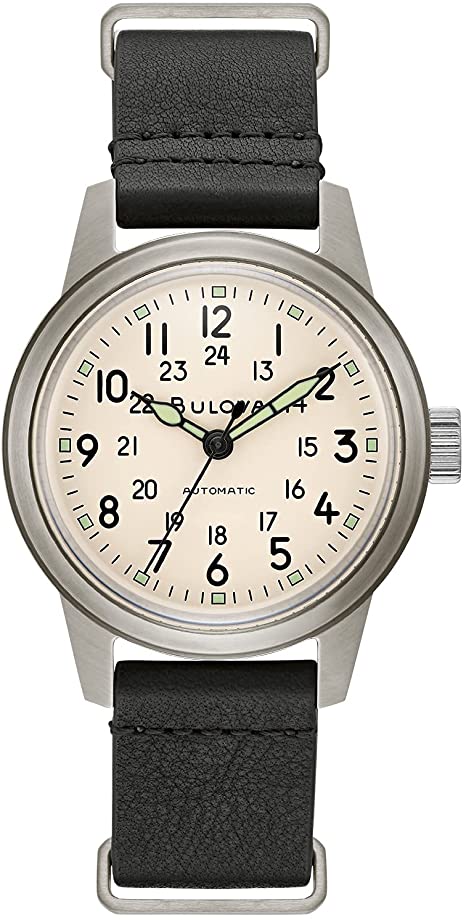 Bulova Mens Military Hack Watch wiith Black Leather NATO Strap (Model: 96A246)