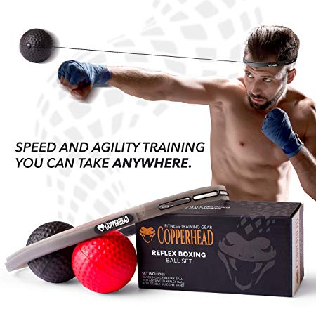 Copperhead Boxing Reflex Ball Punching Fight Ball Head Band - 2 Difficulty Level, Training Set Instructions, Perfect for Reaction, Skill, Agility, Speed, Hand Eye Coordination, MMA Equipment