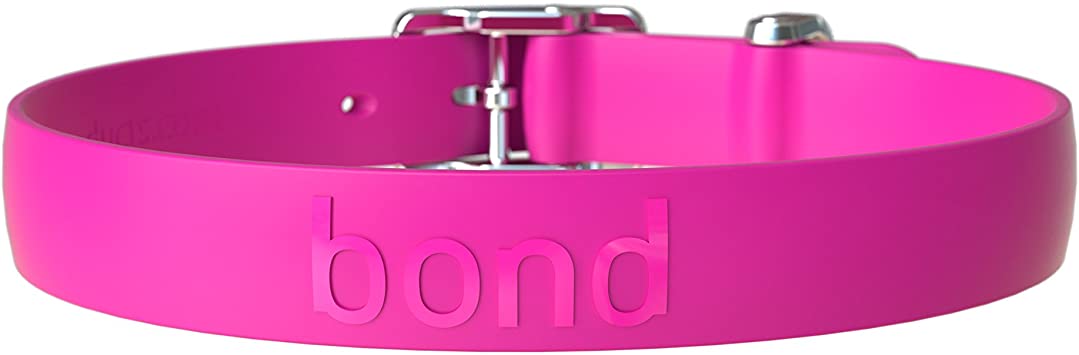Bond Pet Products Durable Dog Collar | Comfortable, Easy to Clean & Waterproof Collars for Dogs | High Performance Weatherproof Elastomer Rubber | Large - Raspberry Pink