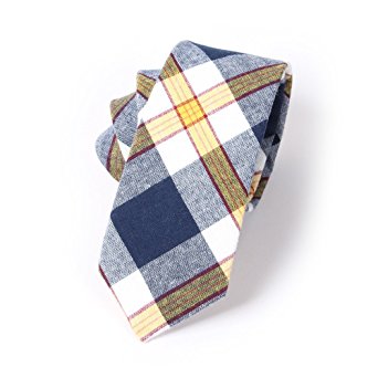 Mantieqingway Men's Plaid Jacquard Skinny Necktie Cotton Tie