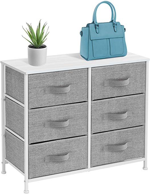 Sorbus Dresser with 6 Drawers - Furniture Storage Tower Unit for Bedroom, Hallway, Closet, Office Organization - Steel Frame, Wood Top, Easy Pull Fabric Bins (6 Drawer - White)