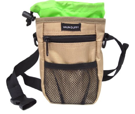 Dog Treat Bag with Mesh Pouch for Ball or Toys - Includes Waste Poop Bag Dispenser and Large Front Pocket with Zipper - 3 Options to Wear - Clip, Belt or Over the Shoulder Strap - Perfect for Training