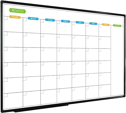 JILoffice Large Dry Erase Calendar Whiteboard - Magnetic White Board Calendar Monthly 60 X 40 Inch, Black Aluminum Frame Wall Mounted Board for Office Home and School
