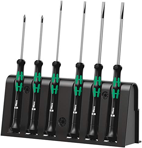 Wera 2035/6 A Kraftform Micro Slotted/Phillips Electronics Screwdriver Set and Rack, 6-Pieces