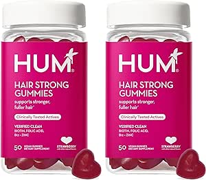 HUM Hair Strong - Daily Gummies with Biotin to Improve Hair Growth - Fo Ti, Folic Acid, Zinc, Vitamin B12 & PABA to Support Healthy Hair, Skin and Nails for Women and Men (50-Day Supply)