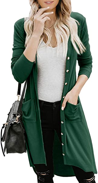 Dokotoo Womens Snap Button Down Pocketed Open Front Long Knited Cardigan Outerwear