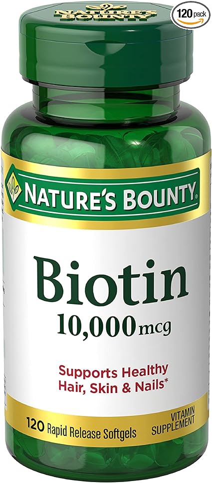 Nature's Bounty Biotin 10000 mcg, Supports Healthy Hair, Skin and Nails, Rapid Release Softgels, 120C t,…